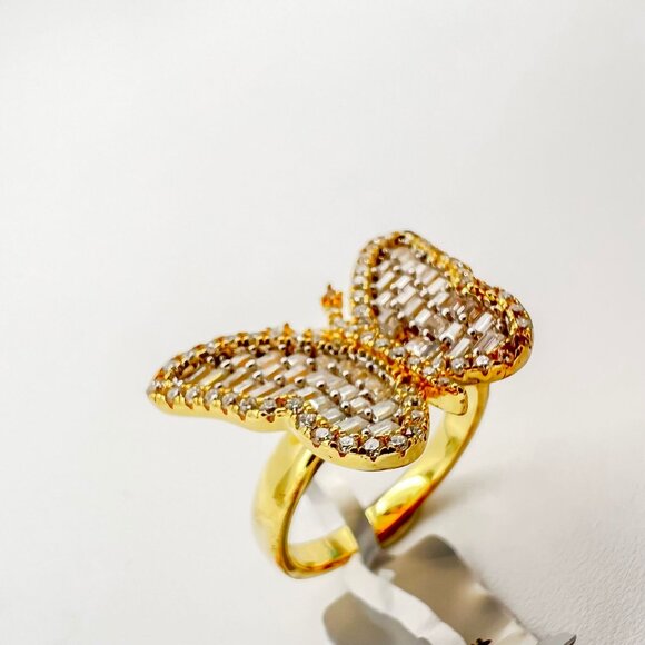 925 Sterling Sliver Moissanite Butterfly Ring, 1.31ctw VVS Stones with Baguettes - Picture 2 of 6